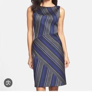 Hugo Boss Blue Delmira Striped Sleeveless Shift Dress Sz 8